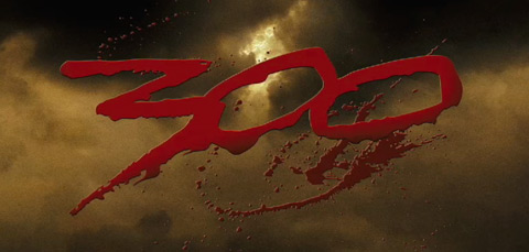 The title logotype for 300, done in a strong, red, splattered brush lettering.