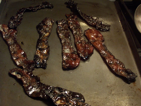 Carbonized sugar-coated bacon