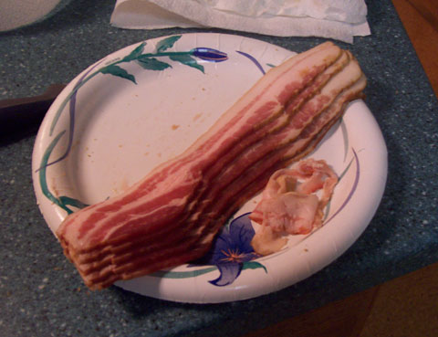 Uncooked bacon on plate