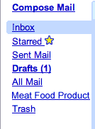 Email folders, with ’Spam' replaced with 'Meat Food Product'
