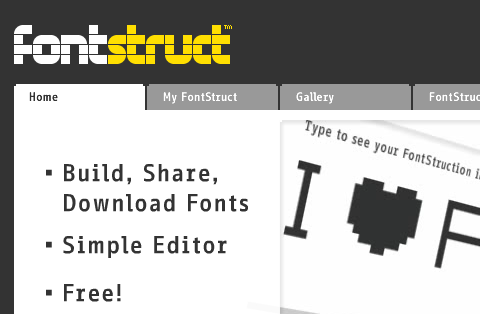 A screen capture of the FontStruct front page.