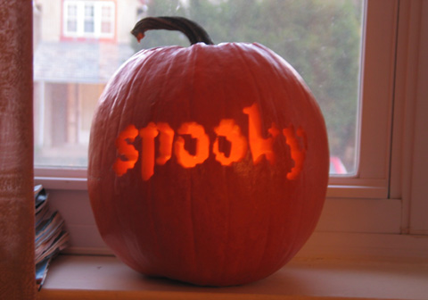 Alisa's pumpkin, which reads 'spooky'.