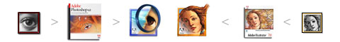 An abridged view of the Photoshop 7 and Illustrator 10 icons' pasts.