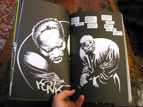 An interior spread from 'That Yellow Bastard', showing the protagonist Hartigan using a pipe as a weapon.
