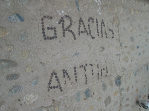 Metal disc lettering in concrete in Yelapa.
