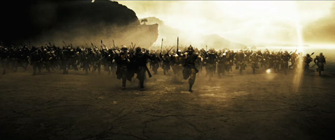 Persian soldiers and allies charge towards the camera.