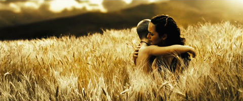 Queen Gorgo hugs her son in the wheat fields of Sparta.