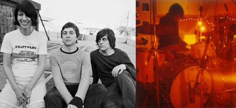 Autolux in a casual moment and Carla in the studio, drumming away