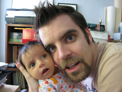 My face next to Blackbird's, as I imitate her wide-eyed look.