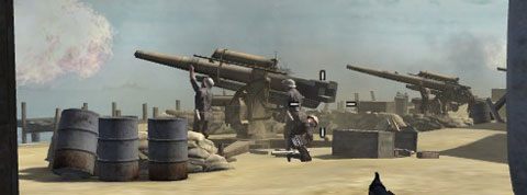 German artillery on the beach, still unaware of your presence.