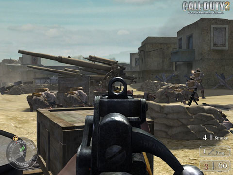 Looking down the iron sights at your British unit using a captured 88 for cover.