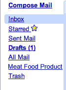 Email folders, with &rsquo;Spam' replaced with 'Meat Food Product'