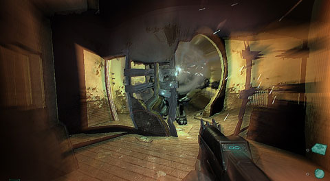 The rooms warps with an explosion on an enemy while in slow-motion mode.