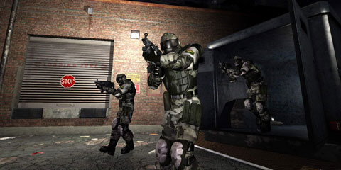 Three clone troops deploy from the back of a truck.