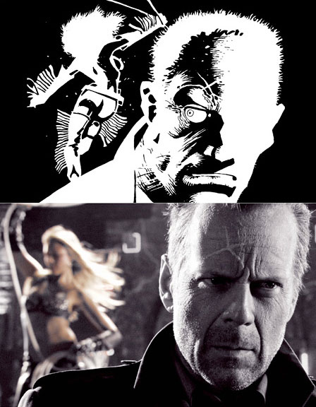 Hartigan and Nancy in the comic and the film