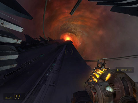 Looking up the side of the Citadel, at the firestorm.