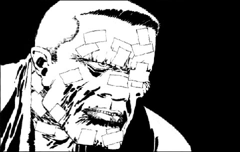 Marv with more than a few taped cuts