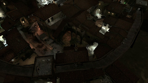 The southwest corner of the town of Adanti, seen from above. A street and courtyard are visible.